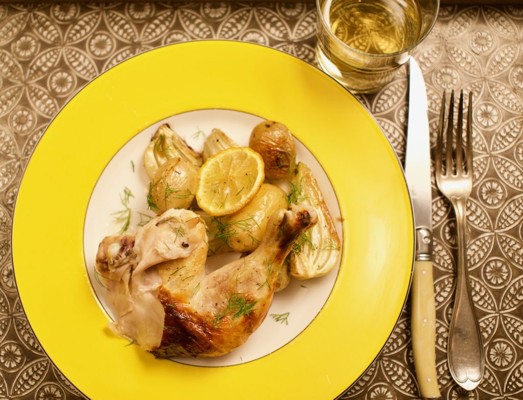 Perfectly roasted chicken that's been marinated in buttermilk. Juicy, tender and moist.