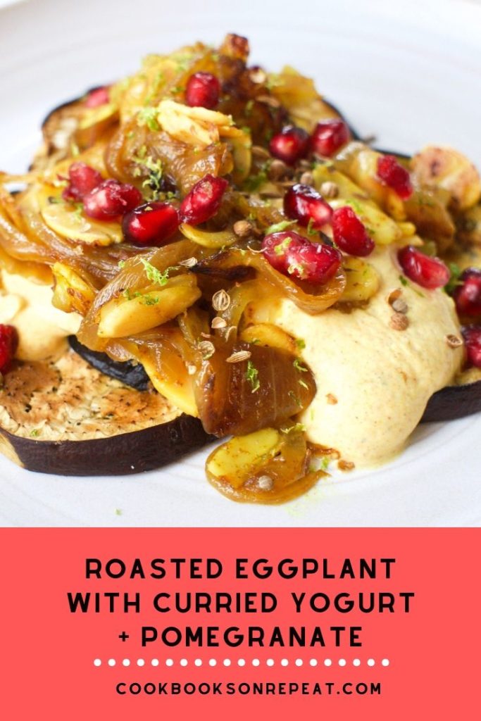 Roasted eggplant Pinterest graphic.