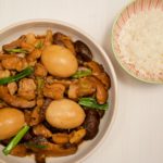chinese soy braised chicken with eggs and mushrooms