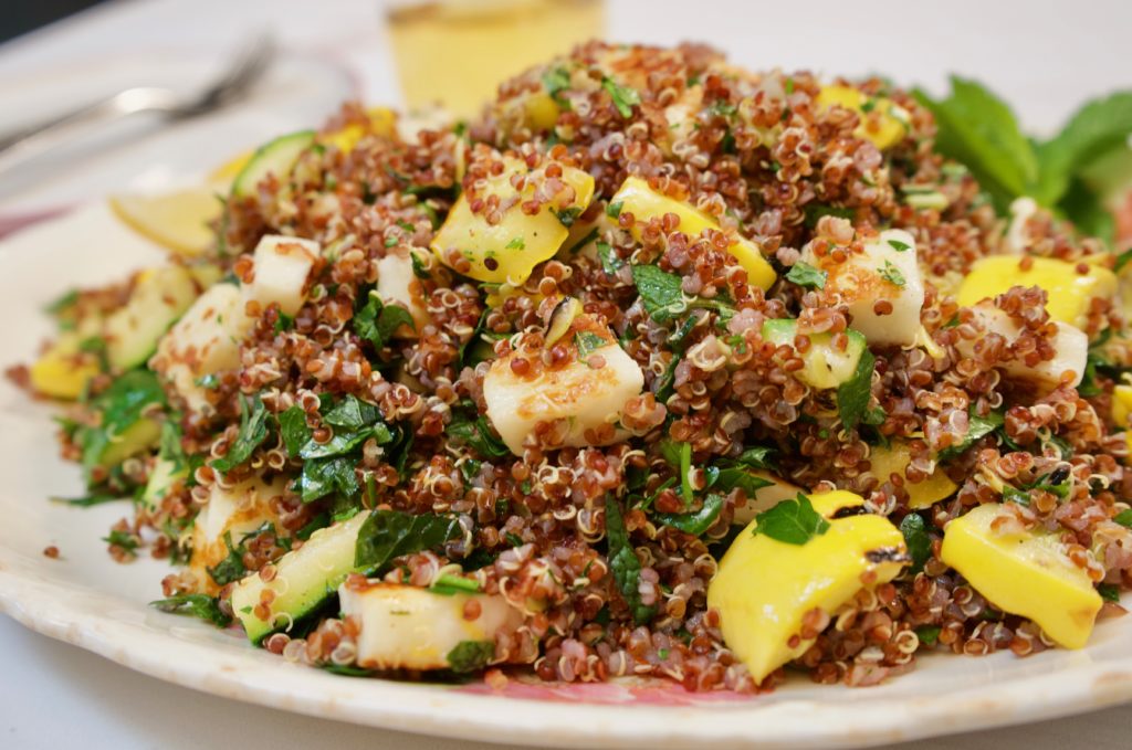 quinoa grilled zucchini squash halloumi healthy salad