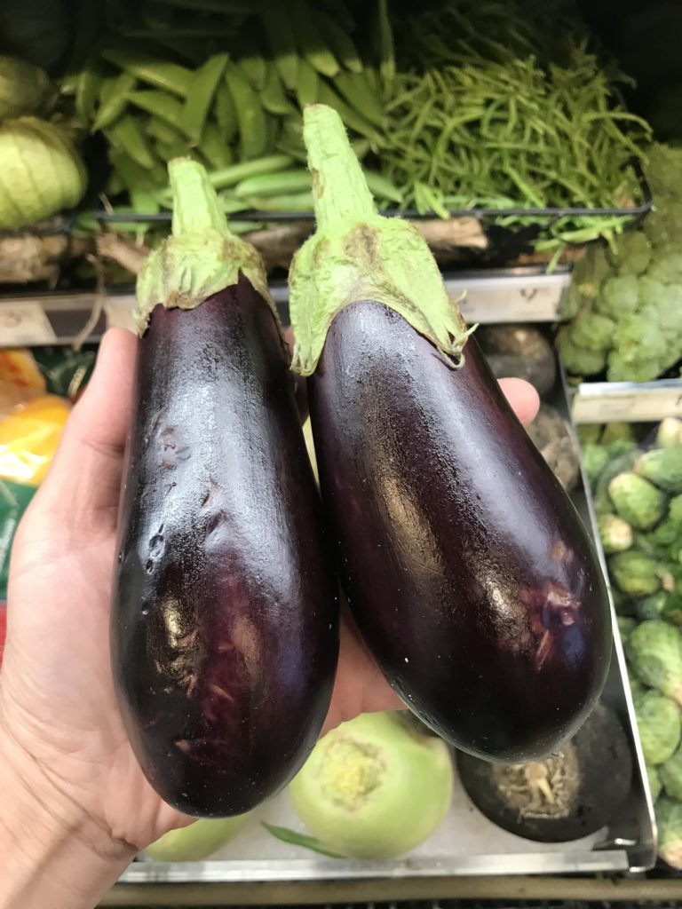small purple eggplant from grocery store