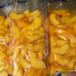 Peaches sliced and bagged for the freezer.