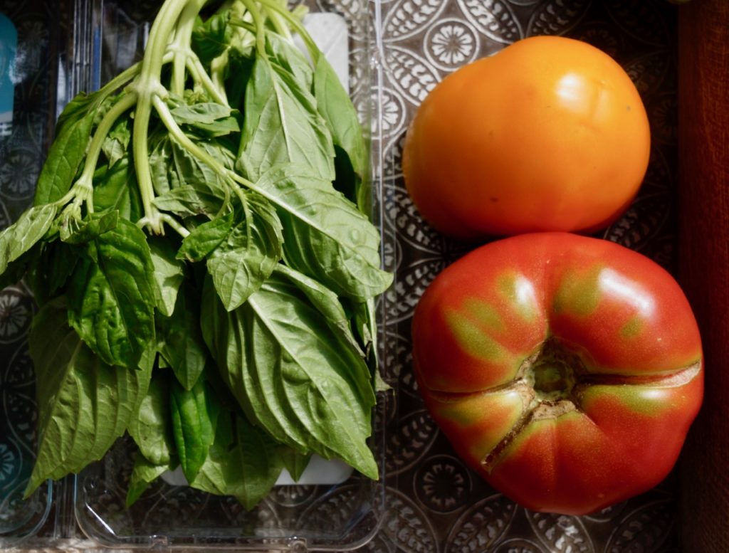Sun ripened, sweet tomatoes and fresh basil are perfect for gazpacho.