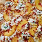 White Pizza with Peach, Pancetta and Corn