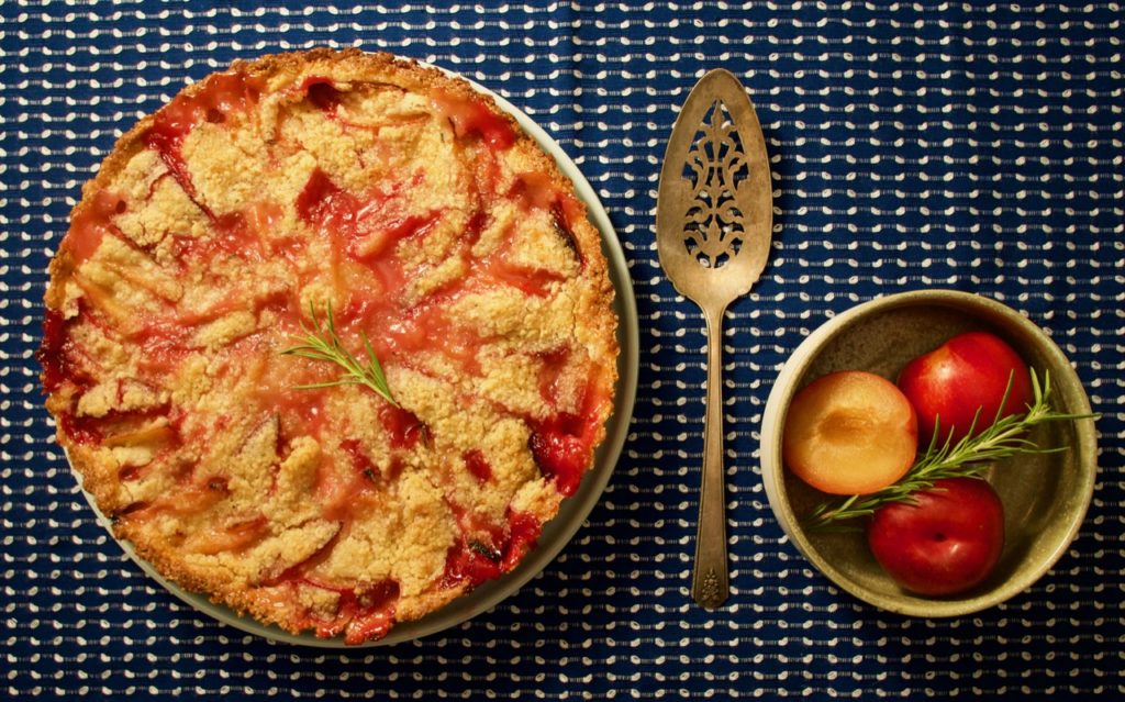 Plum tart with rosemary scented streusel topping. Perfect pairing!