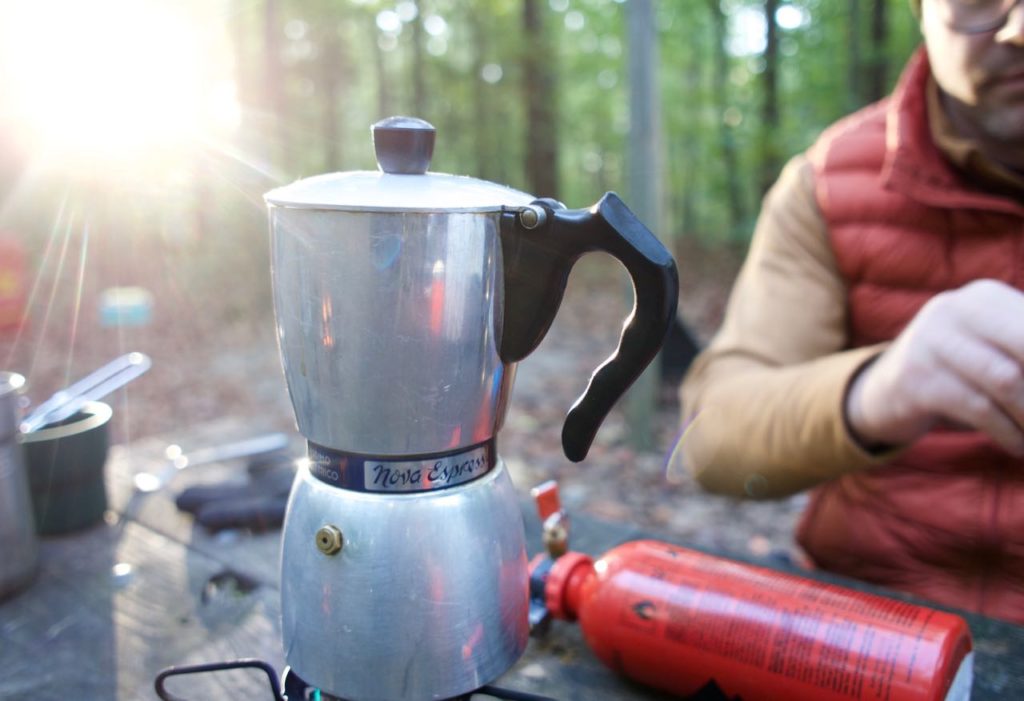 For making coffee, we brought an Italian moka pot. A great way to make coffee at a campsite.
