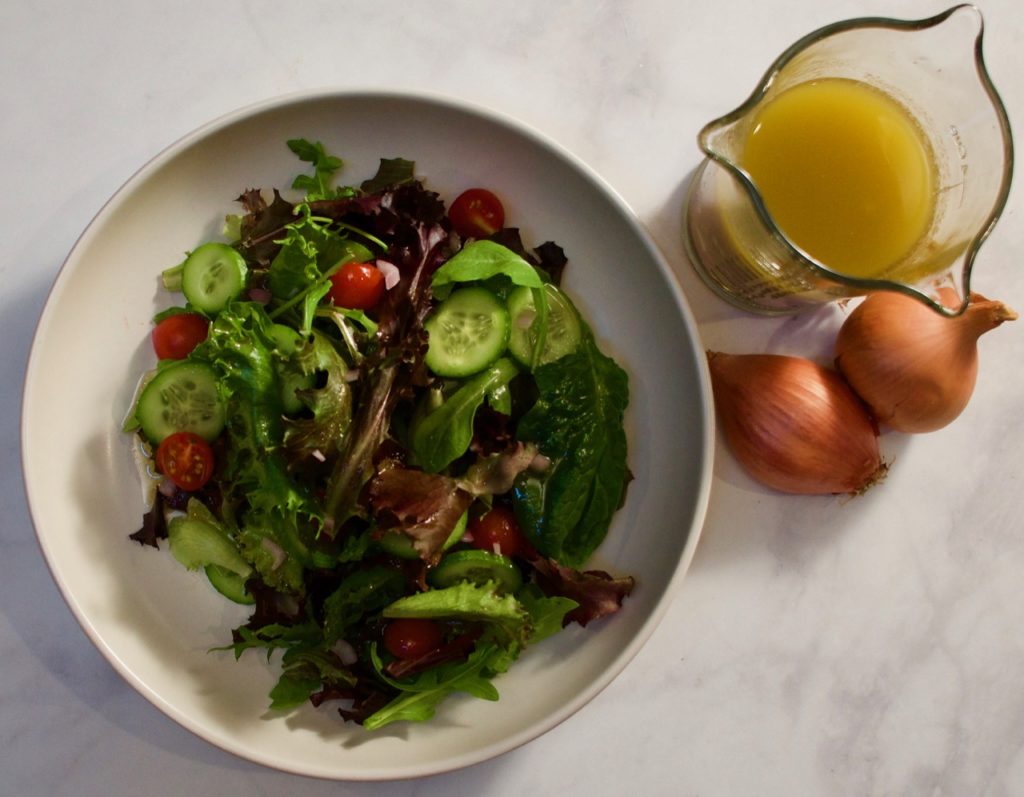 A great, everyday salad dressing. Sherry Shallot Vinaigrette is nice to keep in your fridge all the time to dress salads and grains. 
