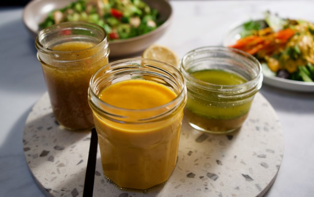 Three salad dressings, three methods on how to make them. Learn how to make dressings in a bowl, jar or a blender.