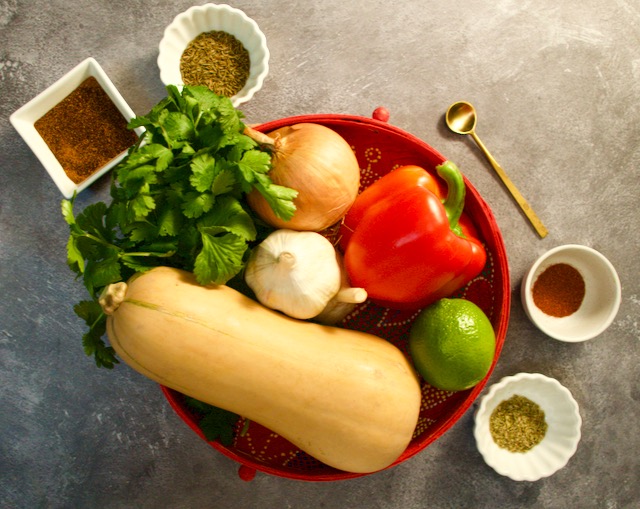 Fresh vegetables and spices.
