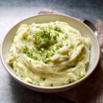 Mashed potatoes in bowl.