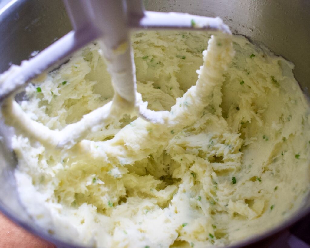 Mashed Potatoes in a stand mixer.
