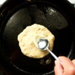 Pancake batter in skillet.
